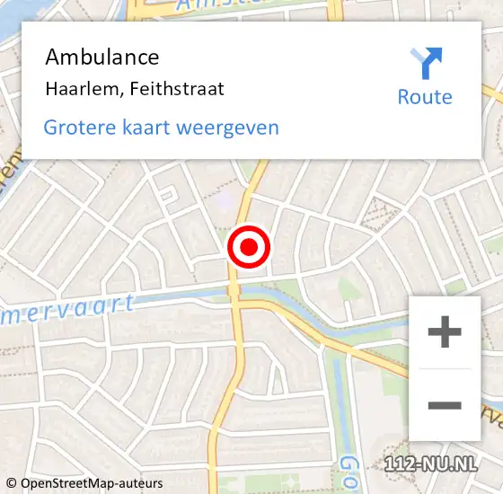 Locatie op kaart van de 112 melding: Ambulance Haarlem, Feithstraat op 30 januari 2024 08:11