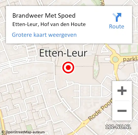 Locatie op kaart van de 112 melding: Brandweer Met Spoed Naar Etten-Leur, Hof van den Houte op 30 januari 2024 08:13