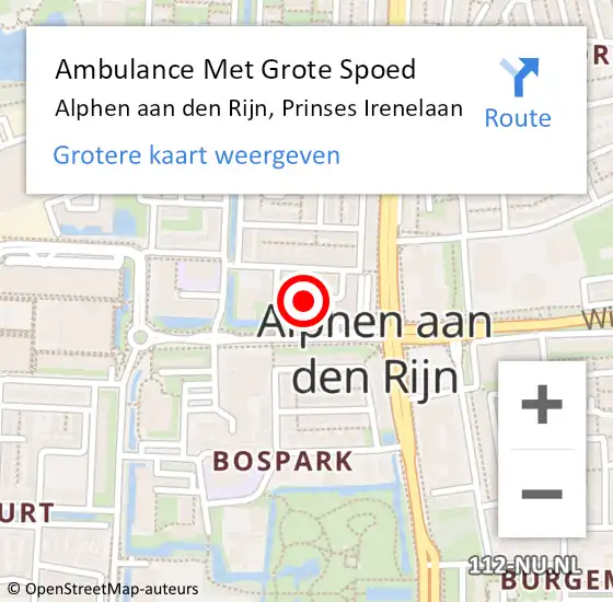 Locatie op kaart van de 112 melding: Ambulance Met Grote Spoed Naar Alphen aan den Rijn, Prinses Irenelaan op 30 januari 2024 08:30
