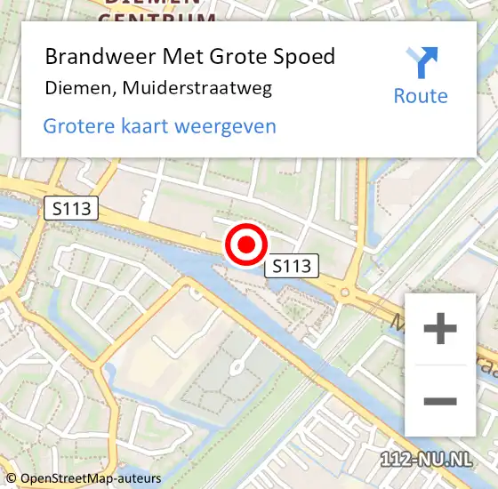 Locatie op kaart van de 112 melding: Brandweer Met Grote Spoed Naar Diemen, Muiderstraatweg op 30 januari 2024 09:15