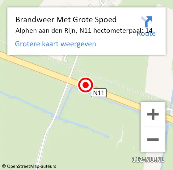 Locatie op kaart van de 112 melding: Brandweer Met Grote Spoed Naar Alphen aan den Rijn, N11 hectometerpaal: 14 op 30 januari 2024 09:19