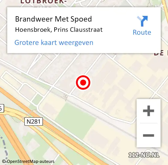 Locatie op kaart van de 112 melding: Brandweer Met Spoed Naar Hoensbroek, Prins Clausstraat op 30 januari 2024 09:51