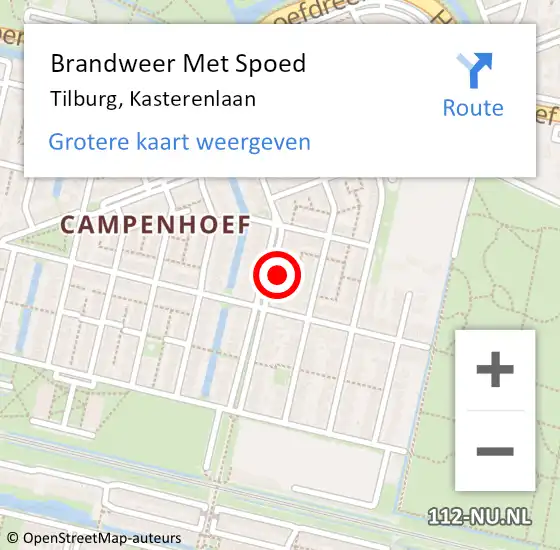 Locatie op kaart van de 112 melding: Brandweer Met Spoed Naar Tilburg, Kasterenlaan op 30 januari 2024 10:13