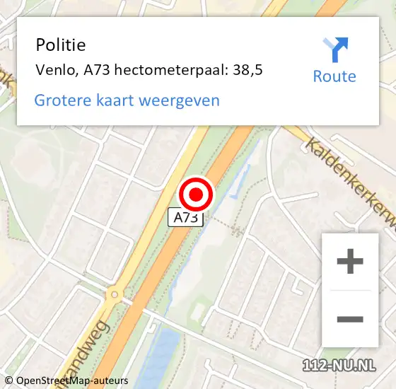 Locatie op kaart van de 112 melding: Politie Venlo, A73 hectometerpaal: 38,5 op 30 januari 2024 10:24