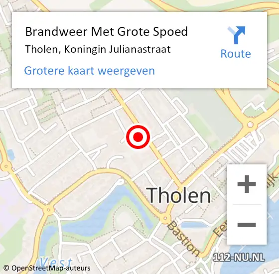 Locatie op kaart van de 112 melding: Brandweer Met Grote Spoed Naar Tholen, Koningin Julianastraat op 30 januari 2024 10:52