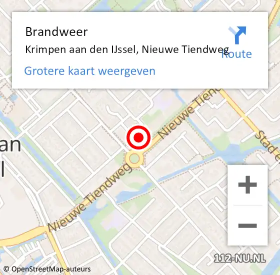 Locatie op kaart van de 112 melding: Brandweer Krimpen aan den IJssel, Nieuwe Tiendweg op 30 januari 2024 10:55