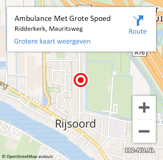 Locatie op kaart van de 112 melding: Ambulance Met Grote Spoed Naar Ridderkerk, Mauritsweg op 30 januari 2024 11:05
