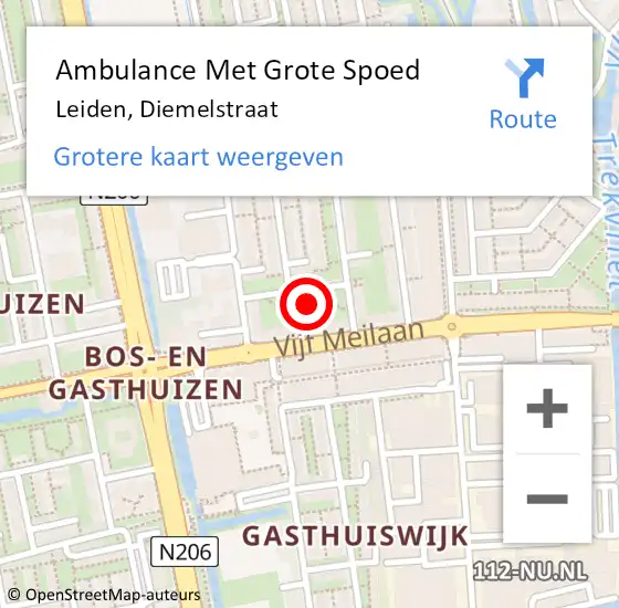 Locatie op kaart van de 112 melding: Ambulance Met Grote Spoed Naar Leiden, Diemelstraat op 30 januari 2024 11:10