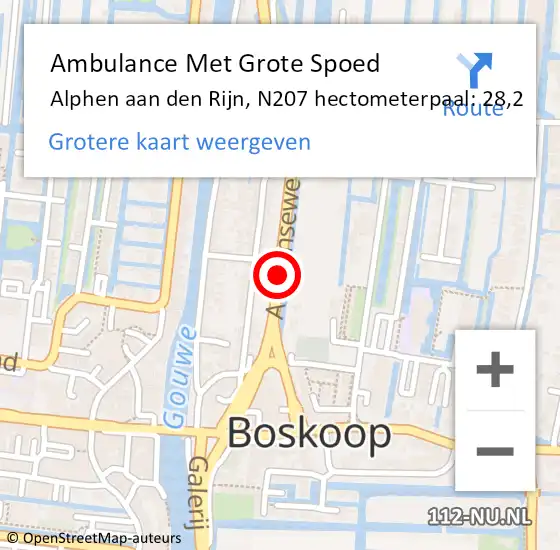 Locatie op kaart van de 112 melding: Ambulance Met Grote Spoed Naar Alphen aan den Rijn, N207 hectometerpaal: 28,2 op 30 januari 2024 11:27