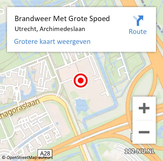 Locatie op kaart van de 112 melding: Brandweer Met Grote Spoed Naar Utrecht, Archimedeslaan op 30 januari 2024 11:29