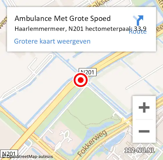 Locatie op kaart van de 112 melding: Ambulance Met Grote Spoed Naar Haarlemmermeer, N201 hectometerpaal: 33,9 op 30 januari 2024 11:51
