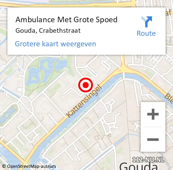 Locatie op kaart van de 112 melding: Ambulance Met Grote Spoed Naar Gouda, Crabethstraat op 30 januari 2024 12:17