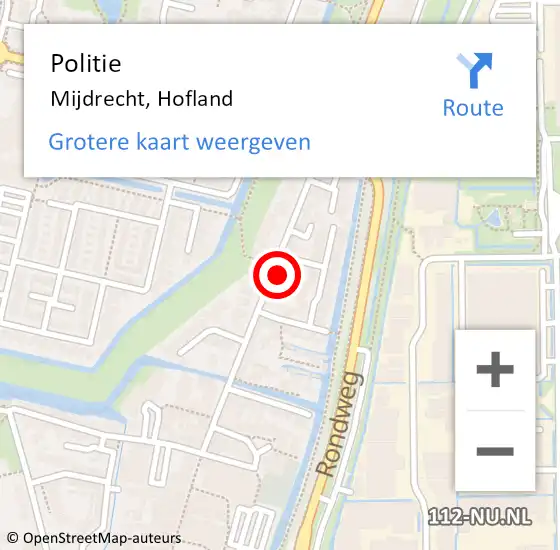 Locatie op kaart van de 112 melding: Politie Mijdrecht, Hofland op 30 januari 2024 12:33