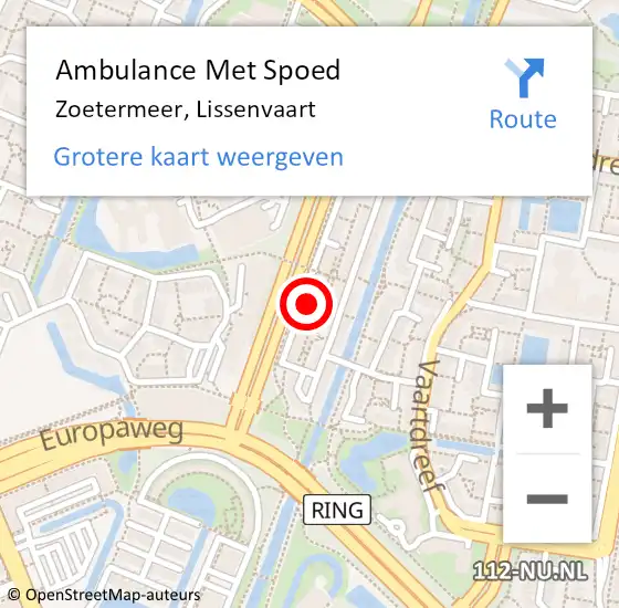 Locatie op kaart van de 112 melding: Ambulance Met Spoed Naar Zoetermeer, Lissenvaart op 30 januari 2024 12:34