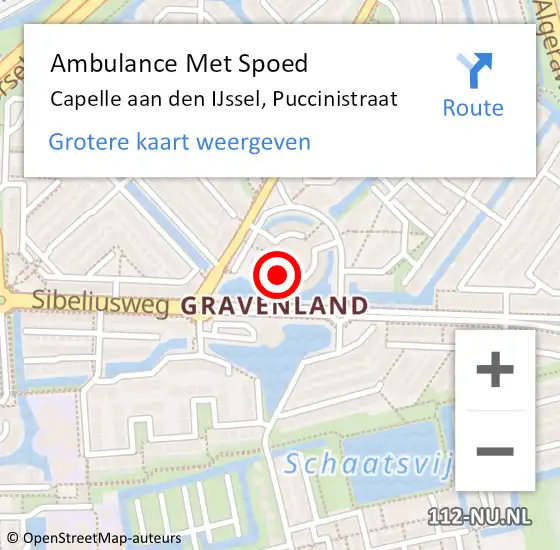 Locatie op kaart van de 112 melding: Ambulance Met Spoed Naar Capelle aan den IJssel, Puccinistraat op 30 januari 2024 13:01
