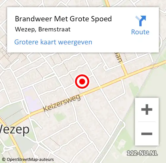 Locatie op kaart van de 112 melding: Brandweer Met Grote Spoed Naar Wezep, Bremstraat op 30 januari 2024 14:10