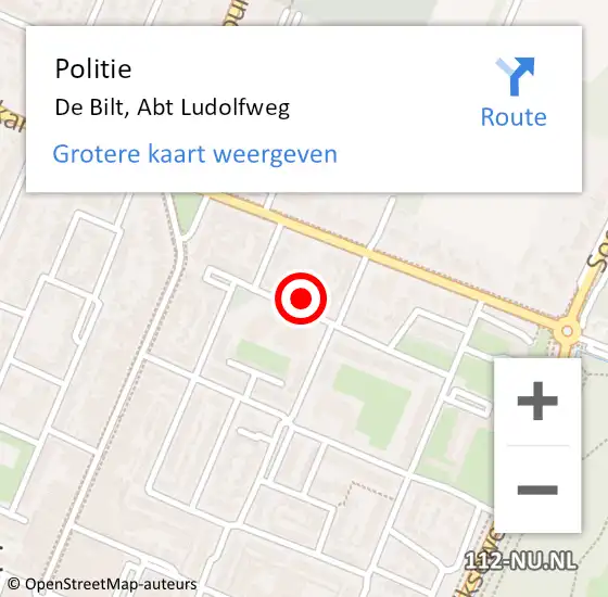 Locatie op kaart van de 112 melding: Politie De Bilt, Abt Ludolfweg op 30 januari 2024 14:21