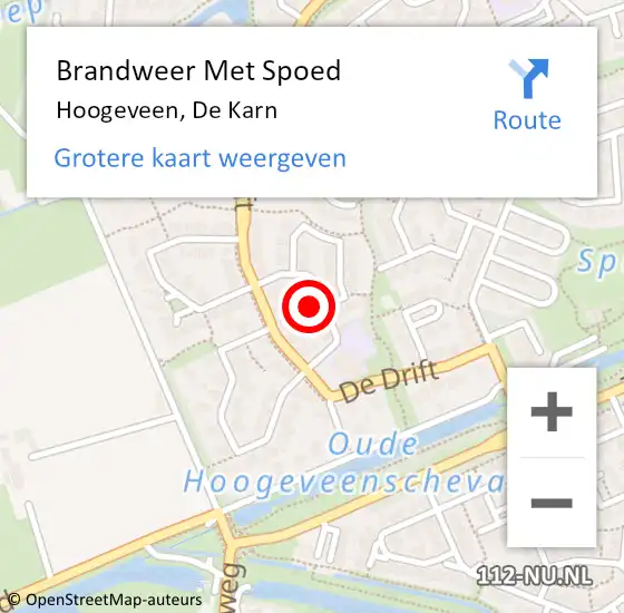 Locatie op kaart van de 112 melding: Brandweer Met Spoed Naar Hoogeveen, De Karn op 30 januari 2024 14:27