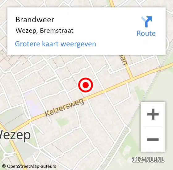 Locatie op kaart van de 112 melding: Brandweer Wezep, Bremstraat op 30 januari 2024 14:46