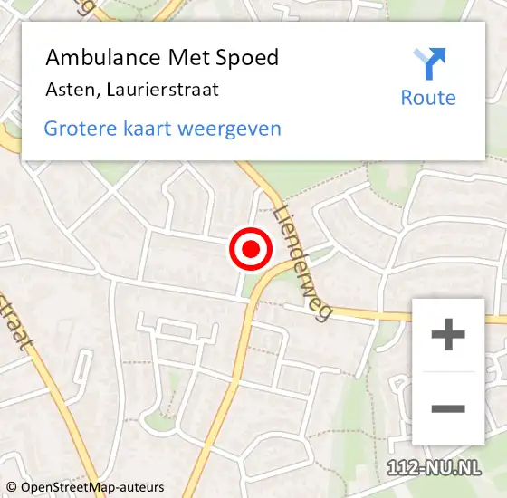 Locatie op kaart van de 112 melding: Ambulance Met Spoed Naar Asten, Laurierstraat op 24 september 2014 05:04