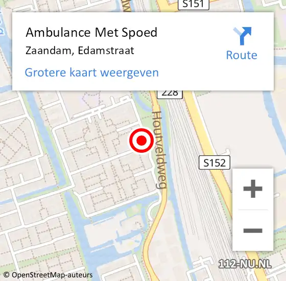 Locatie op kaart van de 112 melding: Ambulance Met Spoed Naar Zaandam, Edamstraat op 30 januari 2024 16:17