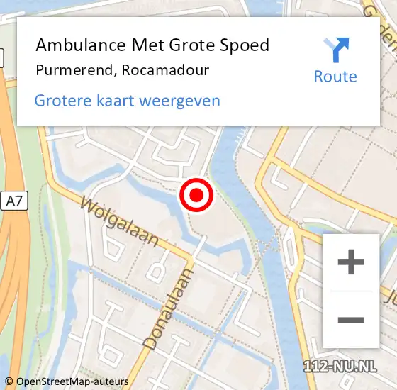 Locatie op kaart van de 112 melding: Ambulance Met Grote Spoed Naar Purmerend, Rocamadour op 30 januari 2024 16:20