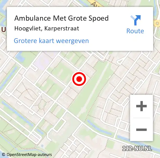 Locatie op kaart van de 112 melding: Ambulance Met Grote Spoed Naar Hoogvliet, Karperstraat op 30 januari 2024 16:21