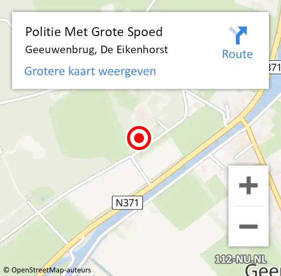 Locatie op kaart van de 112 melding: Politie Met Grote Spoed Naar Geeuwenbrug, De Eikenhorst op 30 januari 2024 16:35