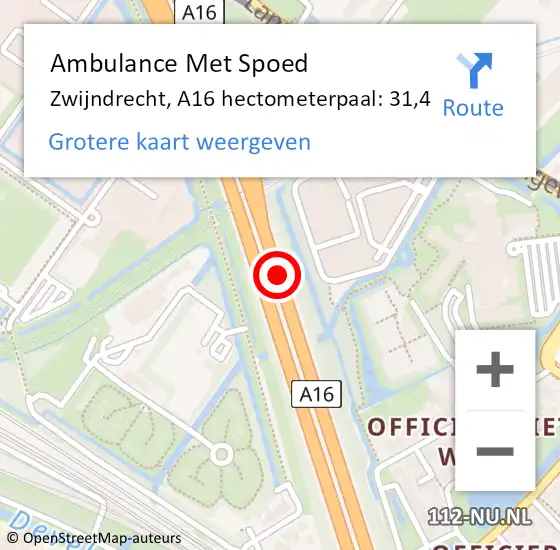 Locatie op kaart van de 112 melding: Ambulance Met Spoed Naar Zwijndrecht, A16 hectometerpaal: 31,4 op 30 januari 2024 16:51