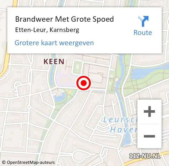 Locatie op kaart van de 112 melding: Brandweer Met Grote Spoed Naar Etten-Leur, Karnsberg op 30 januari 2024 17:08