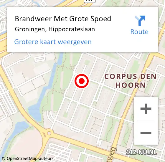 Locatie op kaart van de 112 melding: Brandweer Met Grote Spoed Naar Groningen, Hippocrateslaan op 30 januari 2024 17:17