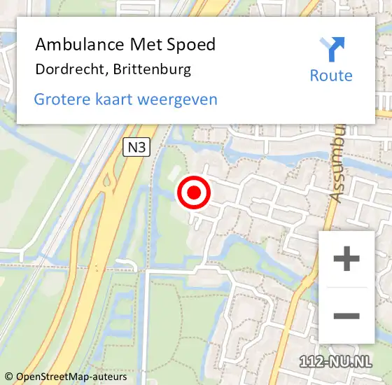 Locatie op kaart van de 112 melding: Ambulance Met Spoed Naar Dordrecht, Brittenburg op 30 januari 2024 17:41