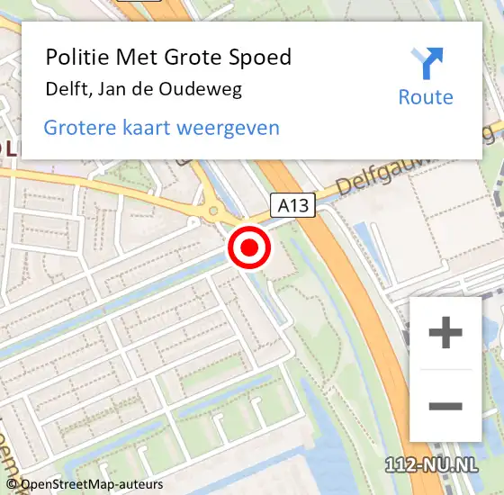Locatie op kaart van de 112 melding: Politie Met Grote Spoed Naar Delft, Jan de Oudeweg op 30 januari 2024 17:51
