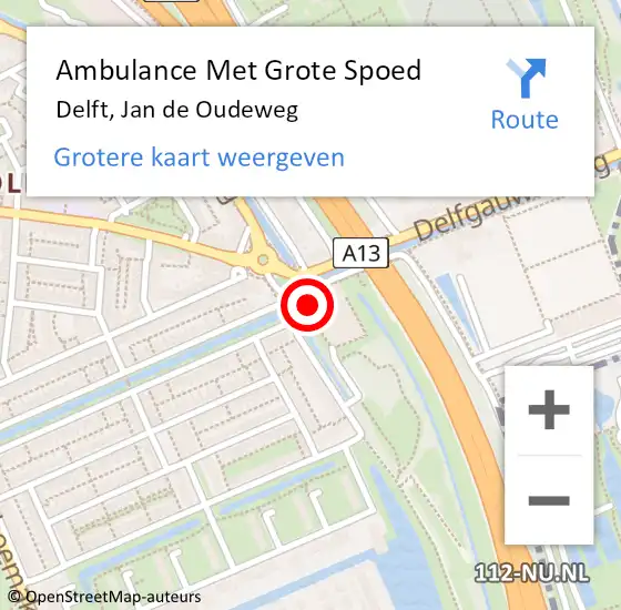 Locatie op kaart van de 112 melding: Ambulance Met Grote Spoed Naar Delft, Jan de Oudeweg op 30 januari 2024 17:53