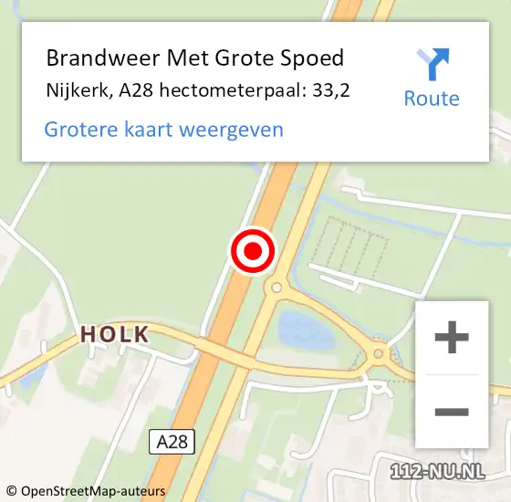 Locatie op kaart van de 112 melding: Brandweer Met Grote Spoed Naar Nijkerk, A28 hectometerpaal: 33,2 op 30 januari 2024 17:57