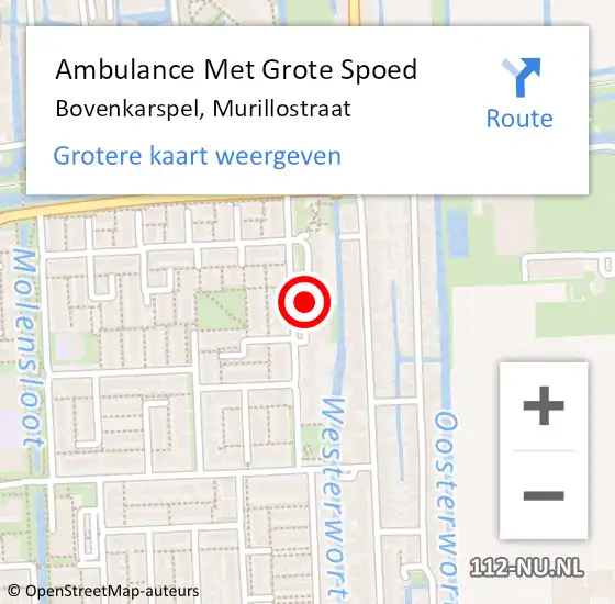 Locatie op kaart van de 112 melding: Ambulance Met Grote Spoed Naar Bovenkarspel, Murillostraat op 30 januari 2024 18:11