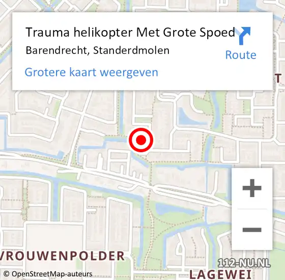 Locatie op kaart van de 112 melding: Trauma helikopter Met Grote Spoed Naar Barendrecht, Standerdmolen op 30 januari 2024 18:13