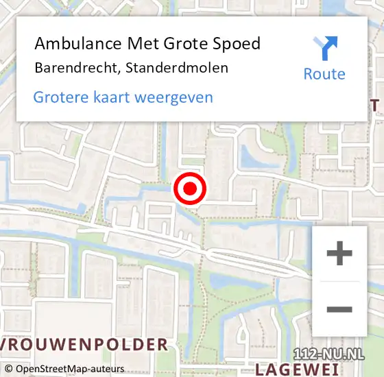 Locatie op kaart van de 112 melding: Ambulance Met Grote Spoed Naar Barendrecht, Standerdmolen op 30 januari 2024 18:15