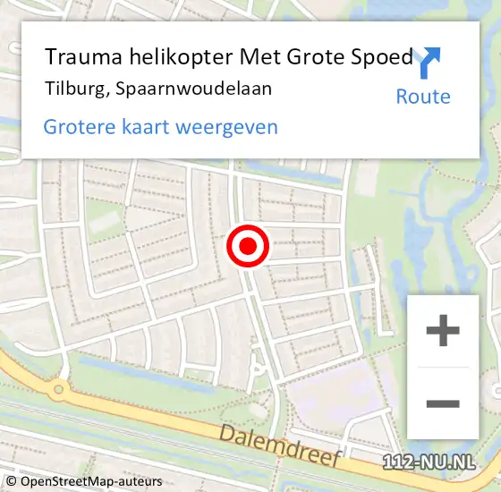 Locatie op kaart van de 112 melding: Trauma helikopter Met Grote Spoed Naar Tilburg, Spaarnwoudelaan op 30 januari 2024 18:21