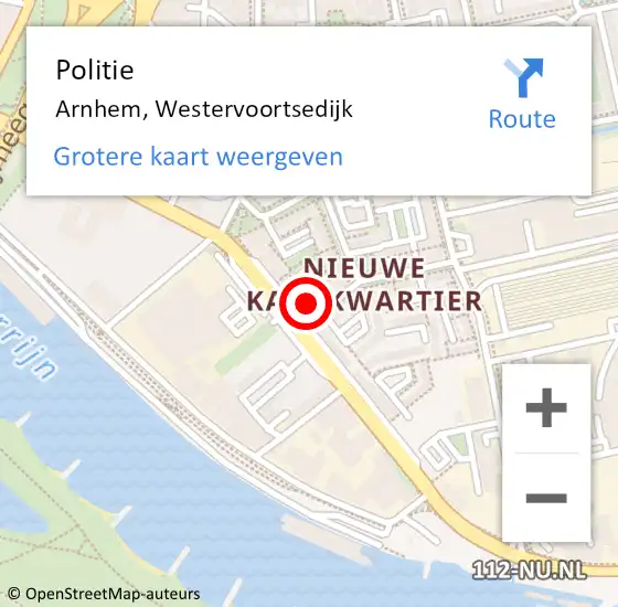 Locatie op kaart van de 112 melding: Politie Arnhem, Westervoortsedijk op 30 januari 2024 18:23
