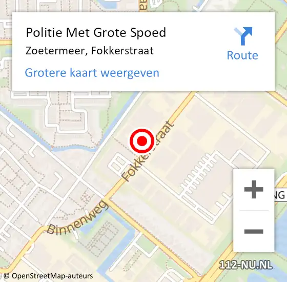 Locatie op kaart van de 112 melding: Politie Met Grote Spoed Naar Zoetermeer, Fokkerstraat op 30 januari 2024 18:49