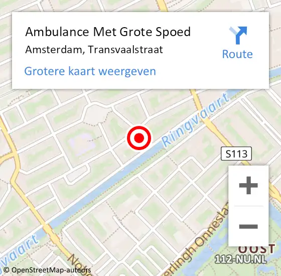 Locatie op kaart van de 112 melding: Ambulance Met Grote Spoed Naar Amsterdam, Transvaalstraat op 30 januari 2024 18:58