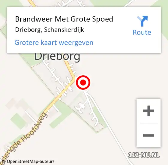 Locatie op kaart van de 112 melding: Brandweer Met Grote Spoed Naar Drieborg, Schanskerdijk op 30 januari 2024 19:09