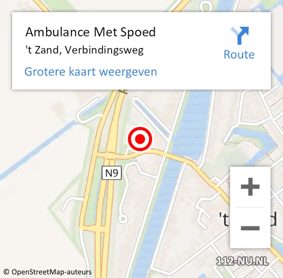 Locatie op kaart van de 112 melding: Ambulance Met Spoed Naar 't Zand, Verbindingsweg op 30 januari 2024 19:14