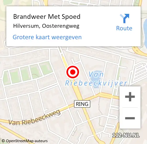 Locatie op kaart van de 112 melding: Brandweer Met Spoed Naar Hilversum, Oosterengweg op 30 januari 2024 19:23