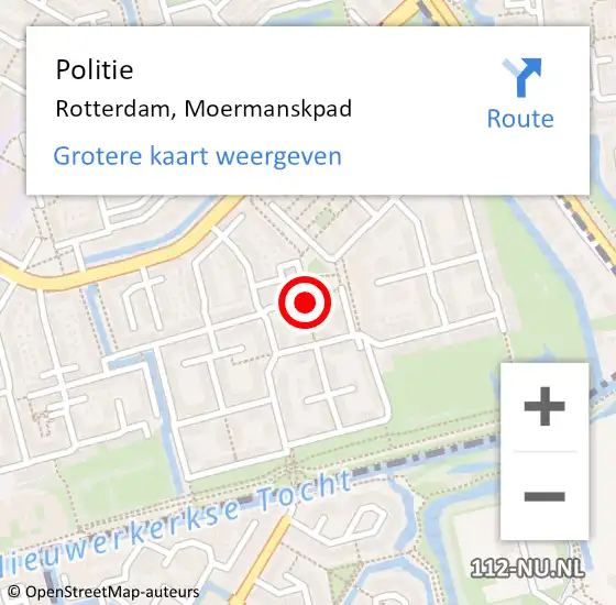 Locatie op kaart van de 112 melding: Politie Rotterdam, Moermanskpad op 30 januari 2024 19:48