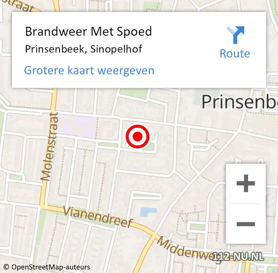 Locatie op kaart van de 112 melding: Brandweer Met Spoed Naar Prinsenbeek, Sinopelhof op 30 januari 2024 20:05