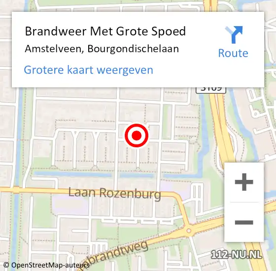 Locatie op kaart van de 112 melding: Brandweer Met Grote Spoed Naar Amstelveen, Bourgondischelaan op 30 januari 2024 20:19