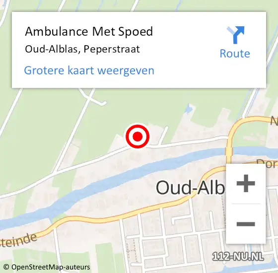Locatie op kaart van de 112 melding: Ambulance Met Spoed Naar Oud-Alblas, Peperstraat op 30 januari 2024 20:23