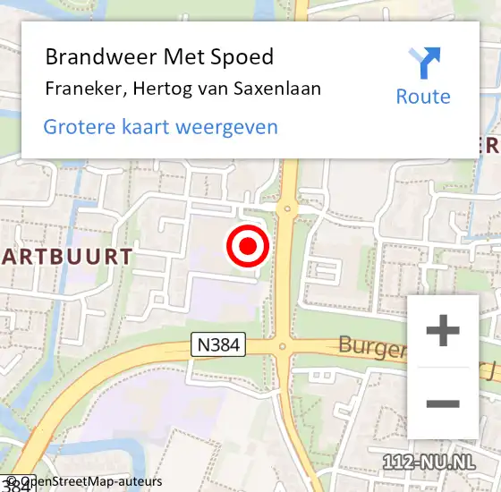 Locatie op kaart van de 112 melding: Brandweer Met Spoed Naar Franeker, Hertog van Saxenlaan op 30 januari 2024 20:46